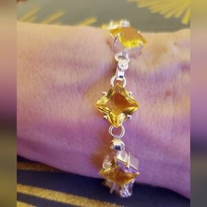 Citrine Gemstone & Silver Bracelet, Gorgeous Faceting, Toggle Clasp, NWOT, Rich.